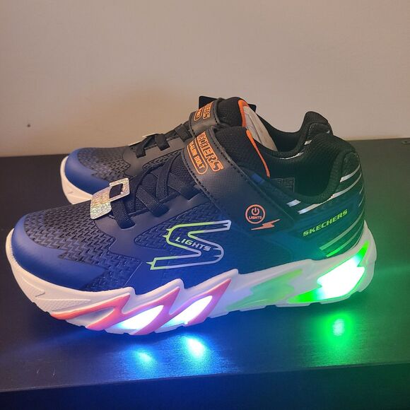 NEW Skechers Boys Size 3 Flex-Glow Bolt Light-Up Black & Blue Sneaker M3 NIB - Picture 6 of 9